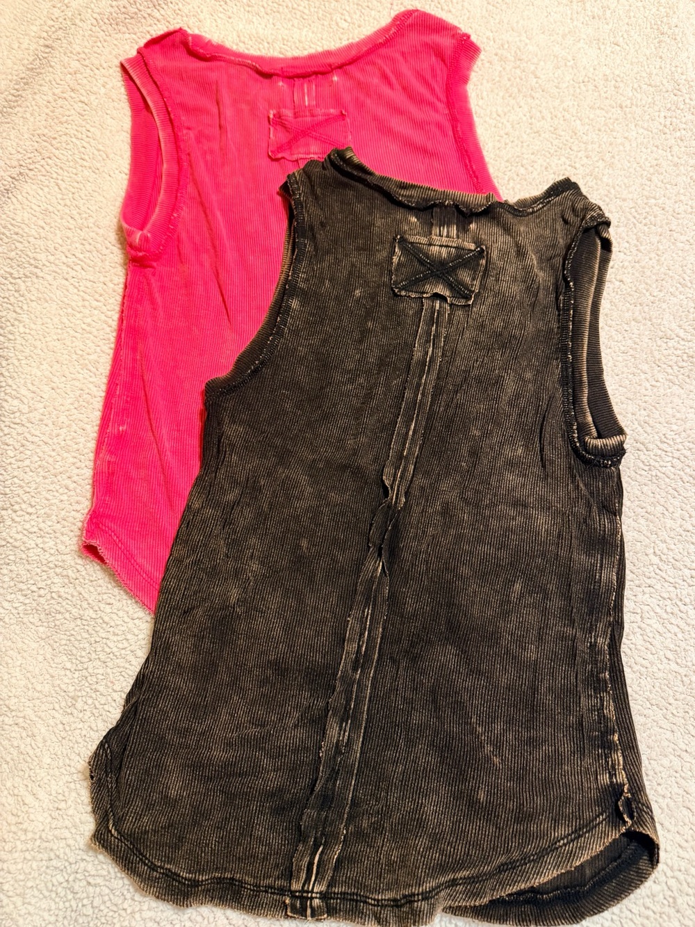 Zenana Outfitters Ribbed Sleeveless Tank Top - Hot Pink and Acid Wash Black - Picture 2 of 5